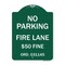 Signmission Missouri No Parking Fire Lane $50 Fine, Green & White Aluminum Sign, 18" x 24", GW-1824-23874 A-DES-GW-1824-23874 - alternate 1